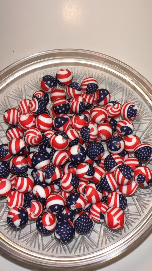 American Flag Printed Beads